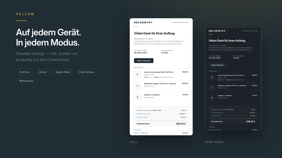 JTL E-Mail-Vorlage responsiv und im Dark Mode dargestellt